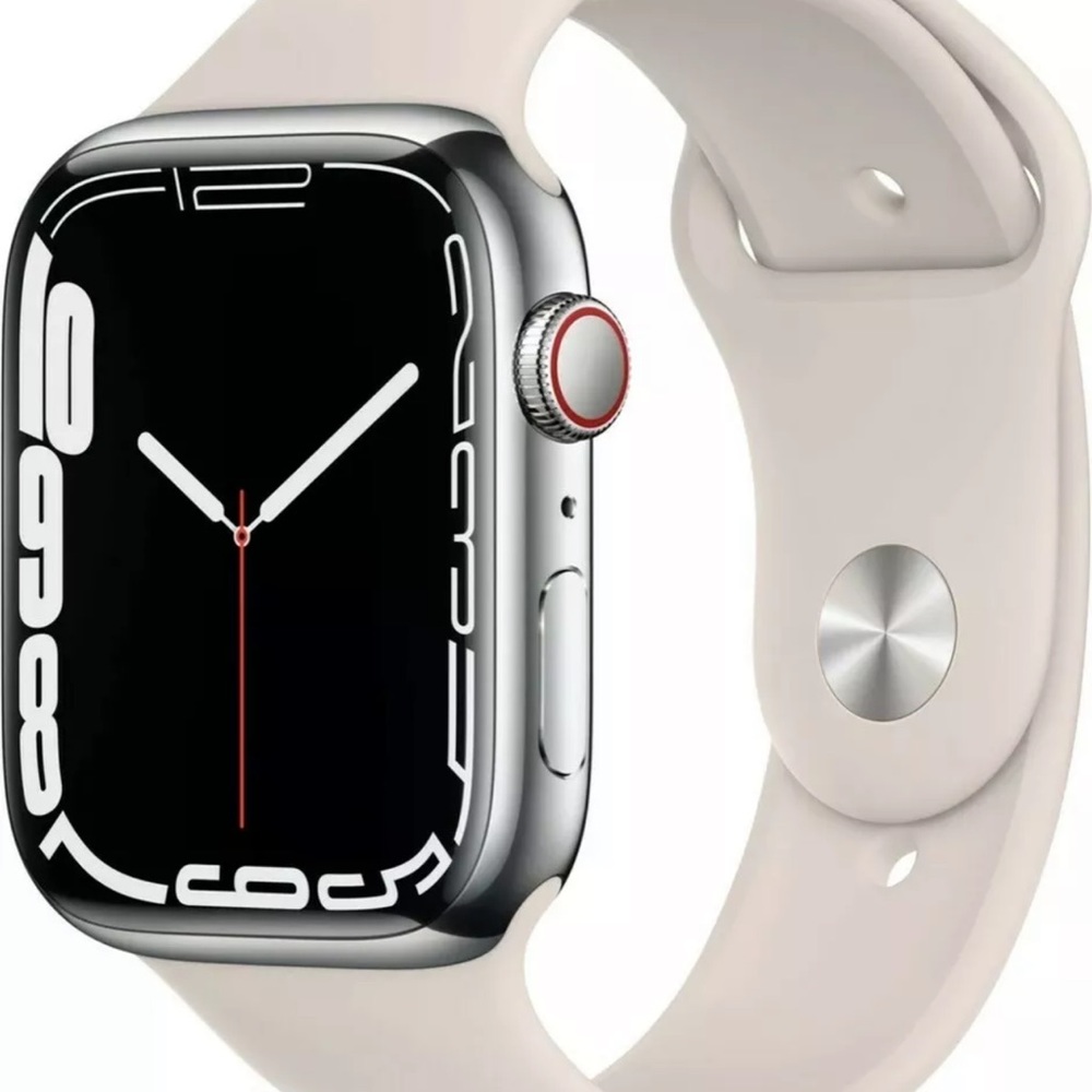 Apple Watch Series 7 41mm Silver Stainless Steel Case Starlight Sport Band